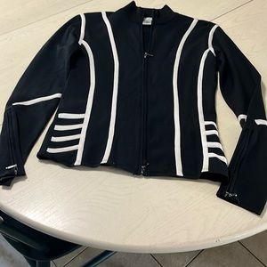 Cache zipper large blend of silk,nylon and spandex cardigan top